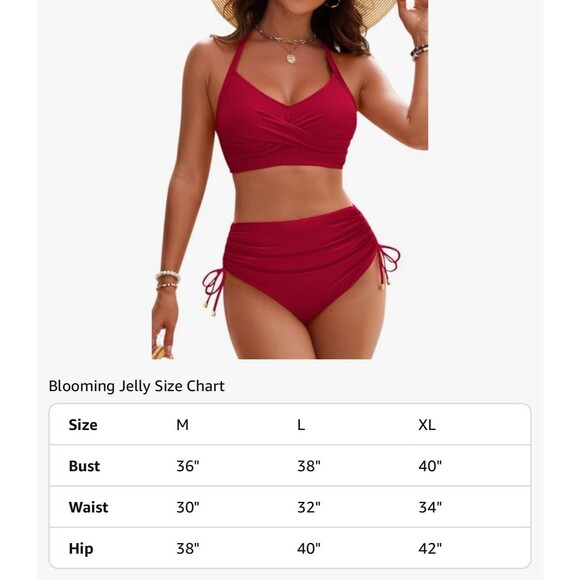 Womens Tummy Control Bathing Suit Modest High Waisted Bikini Set red size Medium - Picture 6 of 15